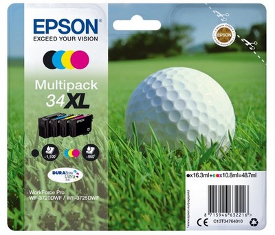Original Epson 34XL, Multipack Golfbag Tinte für WF-3720DWF & WF-3725DWF Drucker