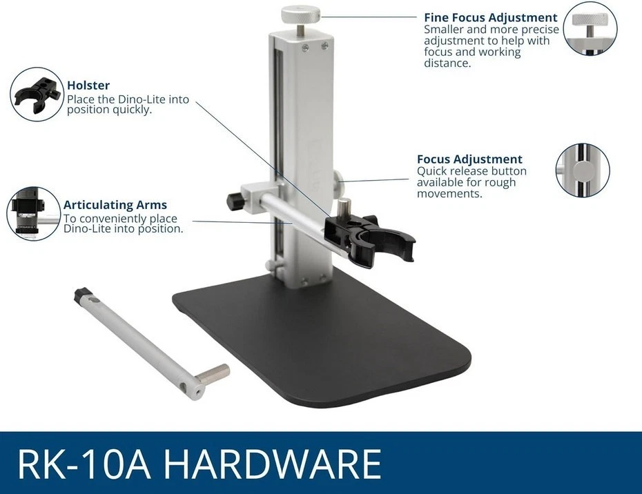 Soporte universal Dino-Lite RK-10A con enfoque fino y liberación rápida - 8,6" x 5" x 9 Foto 2 de 4