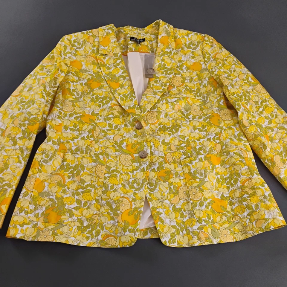 Blazer J.Crew Helena Mujer Talla 20 Naranja Estampado Limón Multicolor 100% Lino Nuevo con Etiquetas Foto 2 de 4