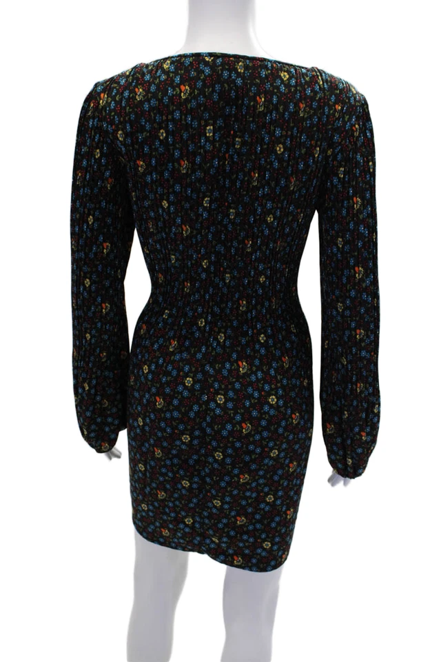 Vestido negro con manga globo cintura caída estampado floral plisado Maje para mujer talla 3 Foto 3 de 4