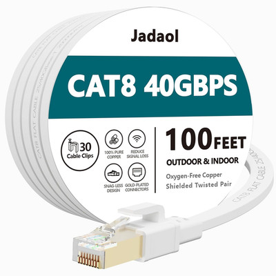 Cat 8 Ethernet Cable 100Ft (30.48M), 40Gbps 2000Mhz Flat S/FTP LAN Patch Cable,