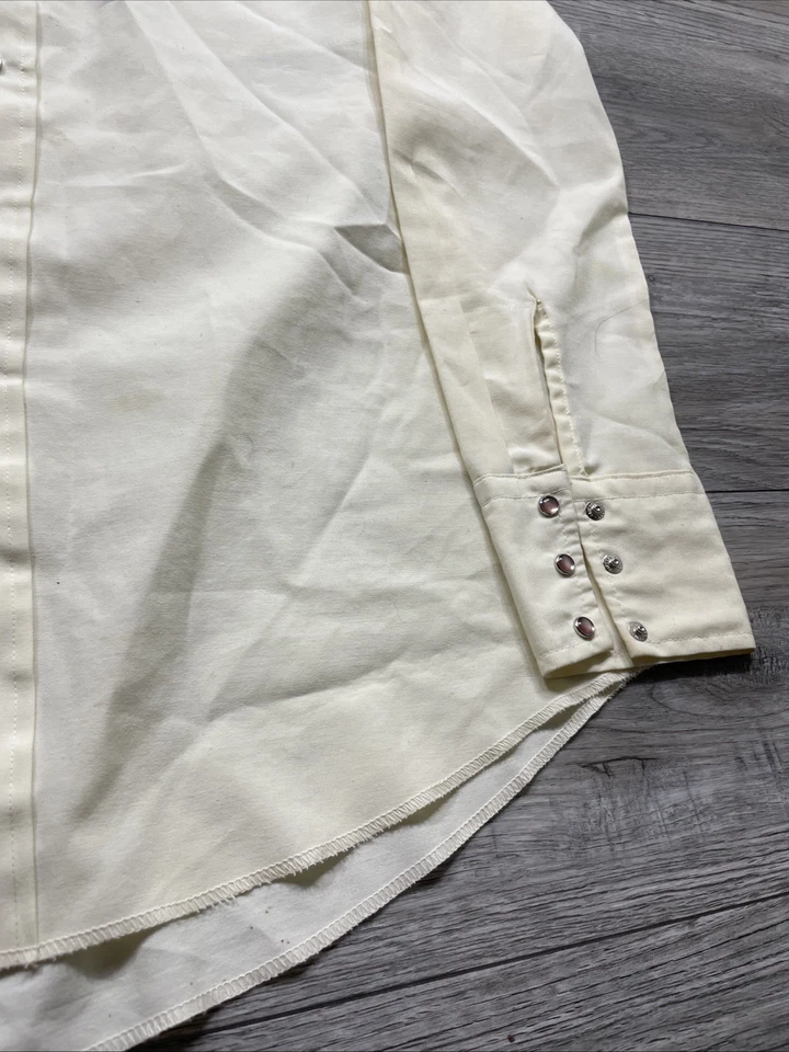 Camisa Con Botones A Presión Perla Años 70 Western Tostado Y Azul Oriental Floral Denver M Foto 3 de 4