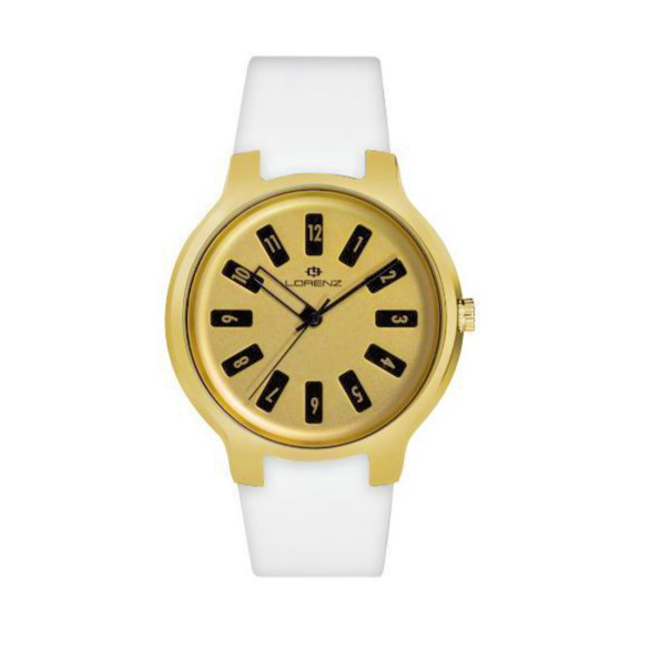 OROLOGIO LORENZ ICONOGRAPH ORO CINTURINO SILICONE BIANCO CASSA 43mm  SOLO TEMPO