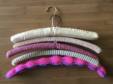 Set Of 5 Vintage 1950s Handmade Crocheted Padded Wooden Hangers Multi-Color