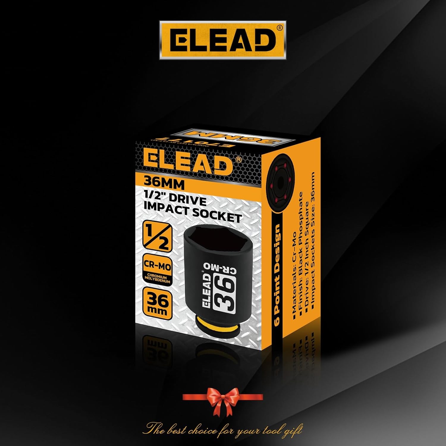 ELEAD 1/2" Drive Deep Impact Socket, 36 mm Metric 6 Point 1/2-inch Drive Impact
