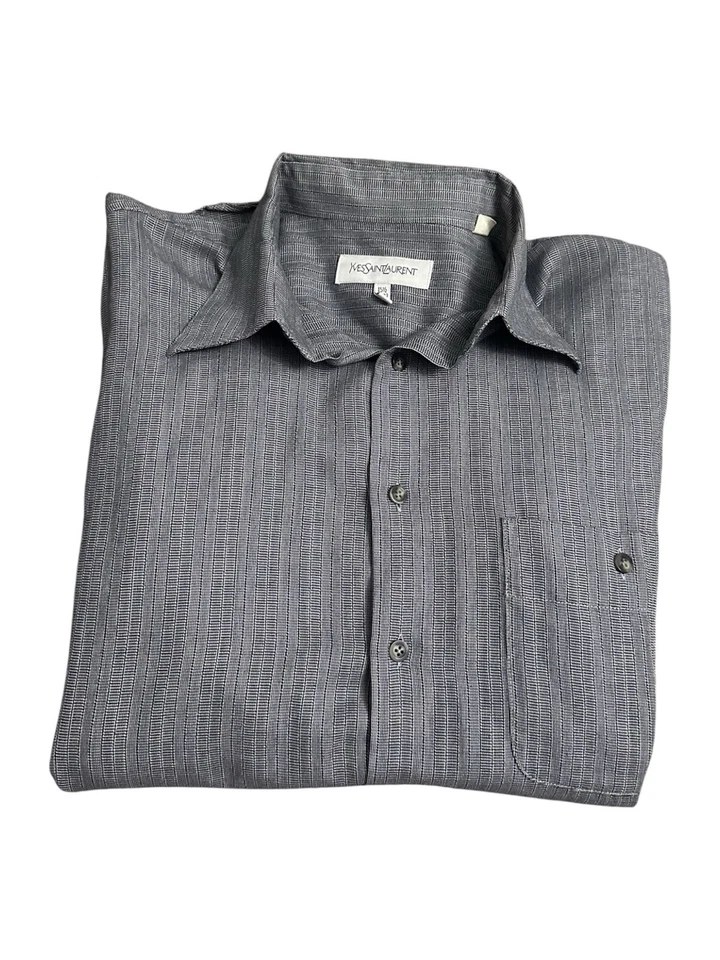 Camisa de vestir Yves Saint Laurent YSL para hombre 15,5 32-33 gris manga larga a rayas Foto 2 de 4