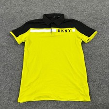 DKNY Polo Mens Size S Lime Green Black Colorblock Logo Short Sleeve Shirt