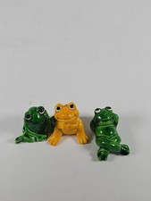 3 Vintage 1970's Hard Plastic Yellow and Green Miniature Frog Figures Hong Kong