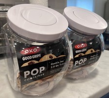 2 OXO Clear Plastic 3Qt POP Cookie Jars Airtight Food Storage Jars