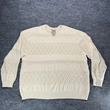 Scandia Woods Sweater Mens 2XL Cream Cotton Textured Knit Crewneck Grandpa