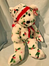 1998 Holiday Teddy Ty Beanie Buddy Bear #9467 14" 2002 White w/ Holly $16.99