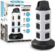 Bell + Howell 360 Degree Spin Power Pro Tower with 8 Outlets and 6 USB Ports
