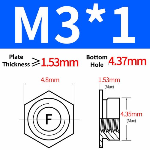 M2 M2.5 M3 M4 M5 M6 Carbon Steel Flush Nut Thread Insert Nut Press Riveting Part - Picture 11 of 18