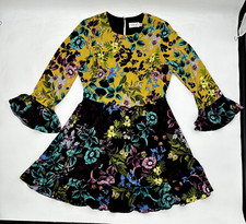 Eliza J Size 10 Floral Riffled  Shift Dress Lined Zippered  yellow  Gorgeous