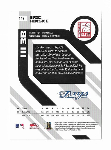 Eric Hinske 2005 Donruss Elite #147 Blue Jays - Picture 2 of 2