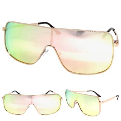 OVERSIZED Classic Modern Retro Shield Party Raver SUNGLASSES Big Rose Gold Frame