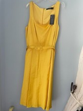 Ralph Lauren New Yellow Belted midi sleeveless Cocktail dress.