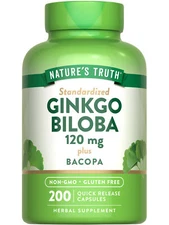 Ginkgo Biloba 120 mg | 200 Capsules | with Bacopa | Non-GMO | by Nature's Truth