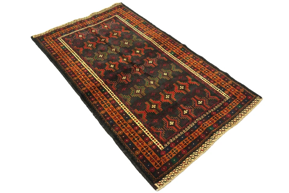 Tapis Afghan Beloutch Baloutch Fait Main 120x180 Vert Foncé Géométrique - Photo 4/4