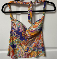 Chaps Orange Pink Paisley Bandeau Tankini Swim Top Swimwear Women's Size 8
