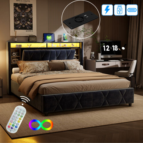LED Boxspringbett Ehebett 140x200 Bettgestell mit Stauraum-Kopfteil&Bettkasten - Bild 4 von 11