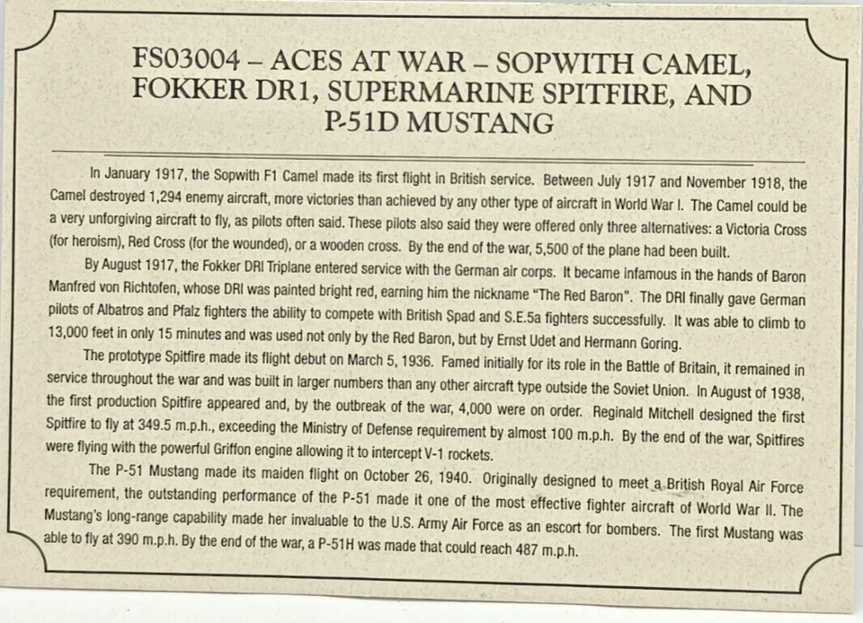 COLECCIÓN ESCAPARATE CORGI 100 AÑOS DE VUELO ASES EN GUERRA PAQUETE DE 4 CON SOPORTES Foto 3 de 4