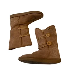 Emu Wool Womens Kate Size 8 Mid-Calf Boots 100% Merino Wool Lining Suede Button