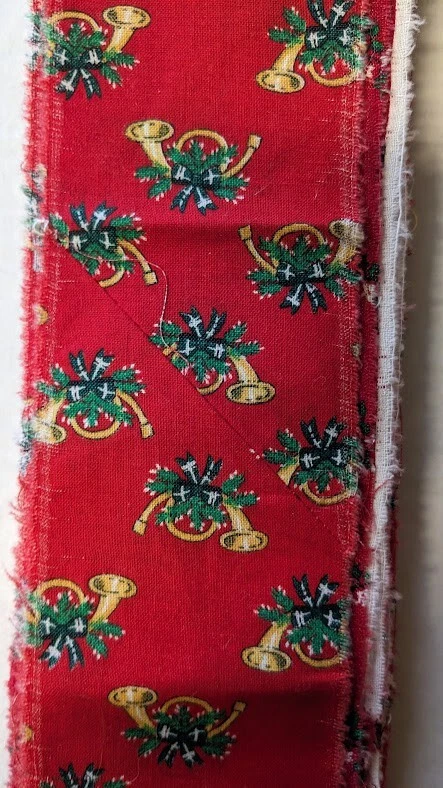 Fabric Scrap Piece VIP Cranston Print Works Red w/Holly and Red w/Bugle 3"X8'12" - Image 3 of 4