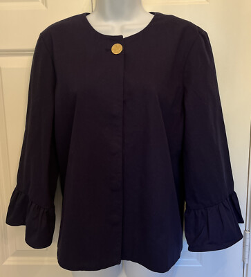 NWT Draper James L Jacket Snap Front Navy Peplum Sleeve 100% Cotton Retail $98