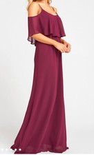 show me your MuMu caitlin ruffle dress in merlot xs