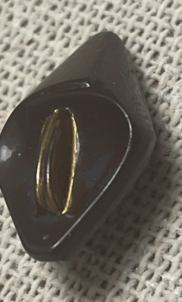 1950s Glass Button Chocolate Brown Gold Accent Unique 12 mm Collectible - Image 3 of 4