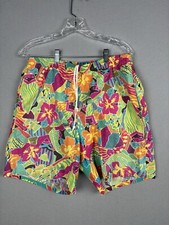 Vintage Izod Lacoste Swim Trunks Mens Medium 80s Multicolor Shorts Lined 3420