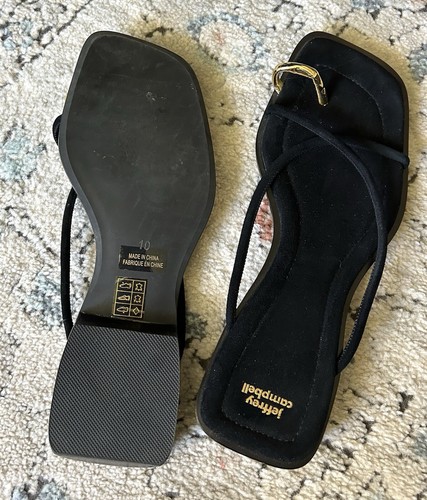 Jeffrey Campbell Shaea Black Suede Strappy Gold Toe Loop Sandals Size 10 - Picture 7 of 8