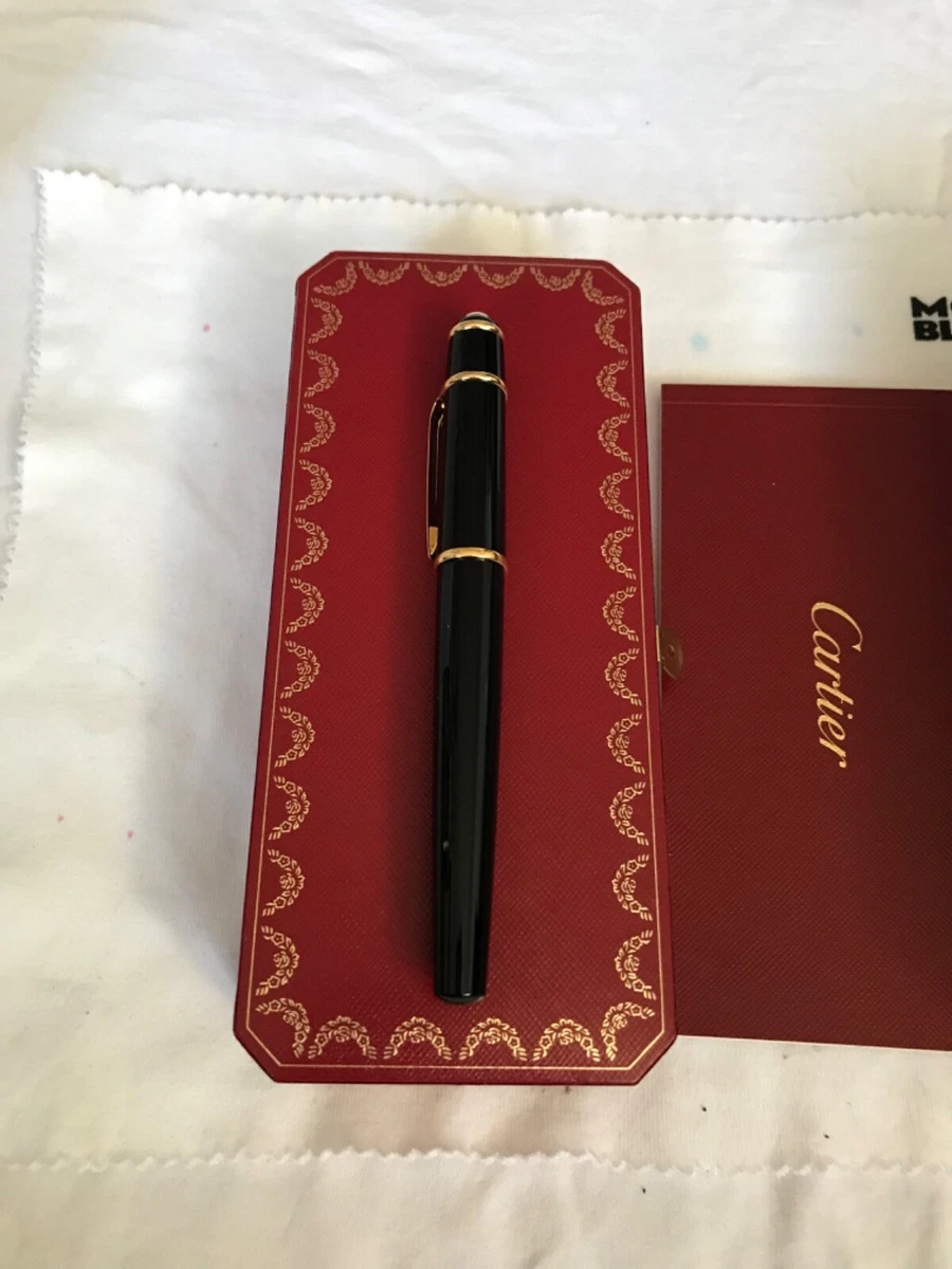 Louis Cartier Diabolo Black Gold Fountain Pen 18K M Nib Mint