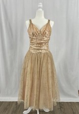 Vtg Jessica McClintock Gunne Sax Sleeveless Formal Ball Gown Dress 13/14 Gold