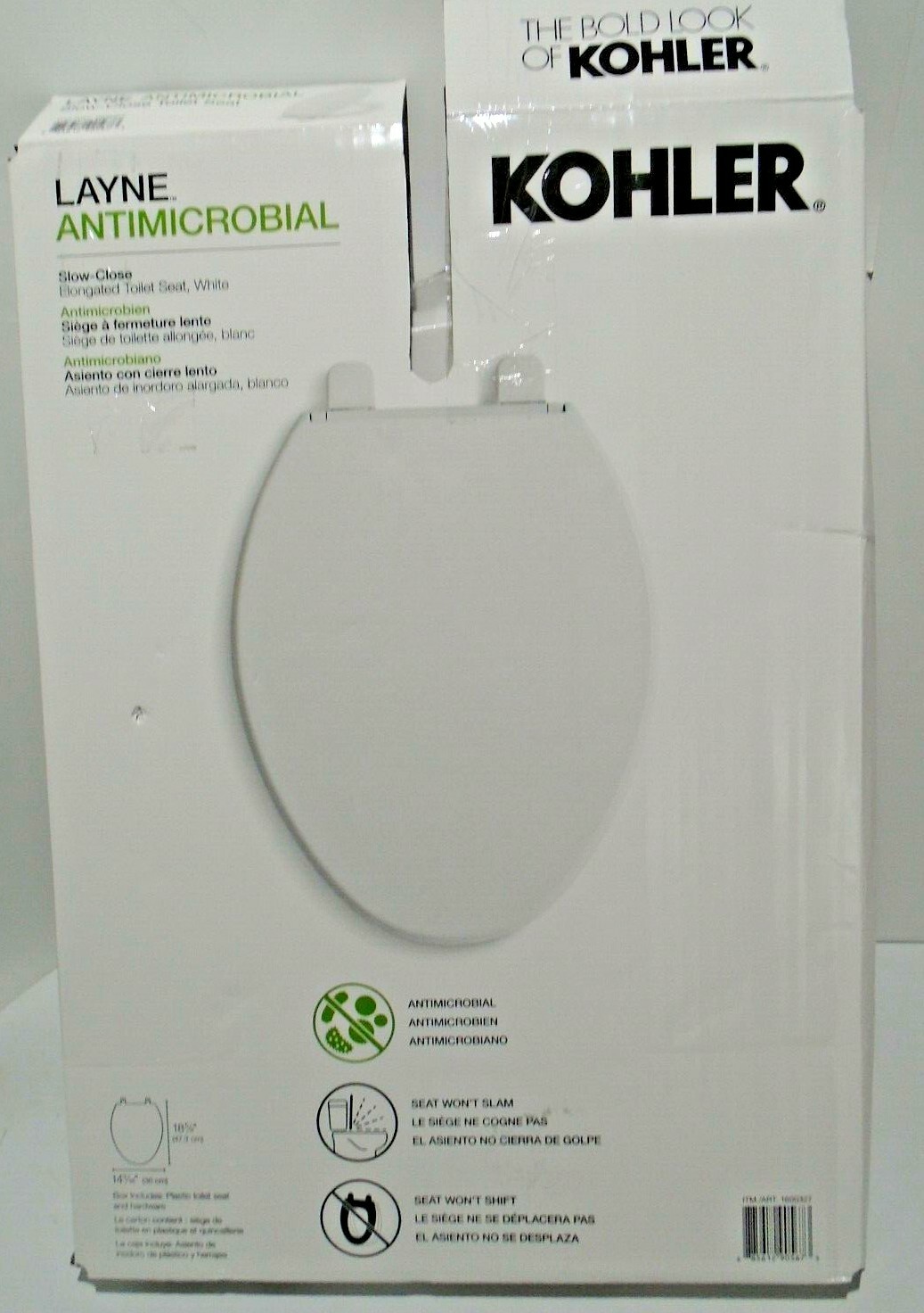 NOB KOHLER Layne Antimicrobial Slow Close Toilet Seat, White