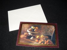 Vintage American Greetings BLANK Note Card FRUIT BOWL Still Life Gold & Velvet 