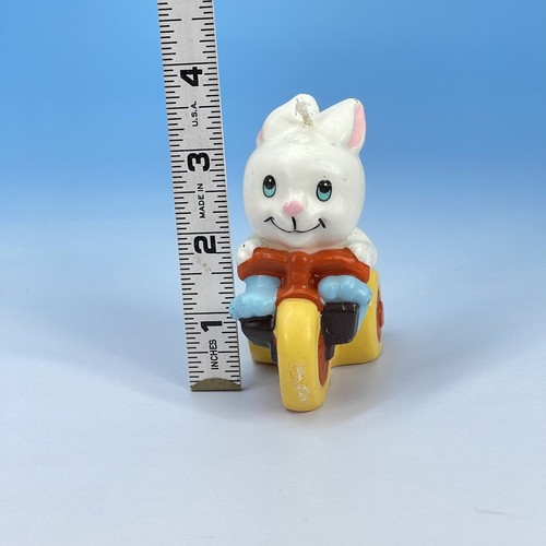 Vintage Easter Candle Bunny Rabbit Riding Bike Anthromorphic White 3.25" - Imagen 7 de 19