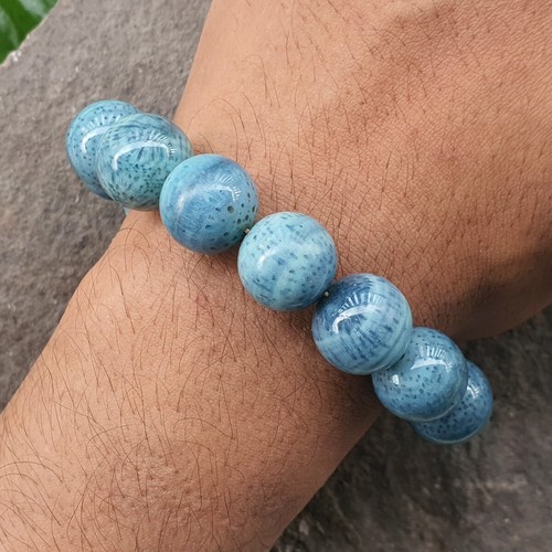 16-16.5 MM Genuine Indonesian Blue Coral Bracelet 14 Beads - Picture 2 of 9