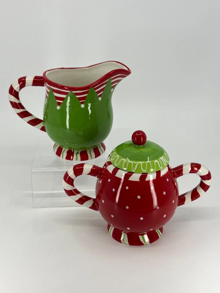 Holiday “Dots & Stripes” cream & sugar by Jane Adams Zrike Everyday Christmas - Image 2 of 4