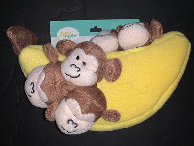 Zippy Paws Burrow Banana 3 Monkeys Interactive Plush Squeaky 2 Extra Monkeys