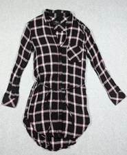 Rails Women Dress Shirt XS Blair Midnight Plum Flannel Plaid Tie Waist Soft
