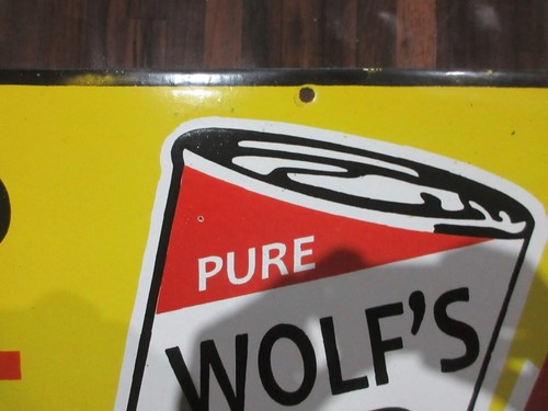 Porcelain Wolf's Head Motor Oil Enamel Metal Sign Plate Size 48" x 19.5" Inches - Picture 7 of 10