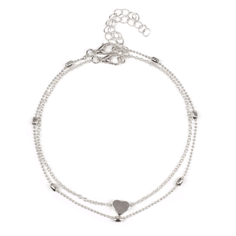 New Adjustable Ankle Bracelet Heart Silver Gold  Anklet Foot Chain UK Seller