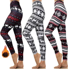 Women's Winter Fleece Lined Thick Warm Leggings Warm Insulated Christmas Pants