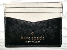 Kate Spade Staci Leather Small Slim Card Holder Black White WLR00125 NWT