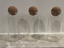 3 1000ml Glass Food Storage Jars with Ball Cork Lid, Bamboo Glass Containers