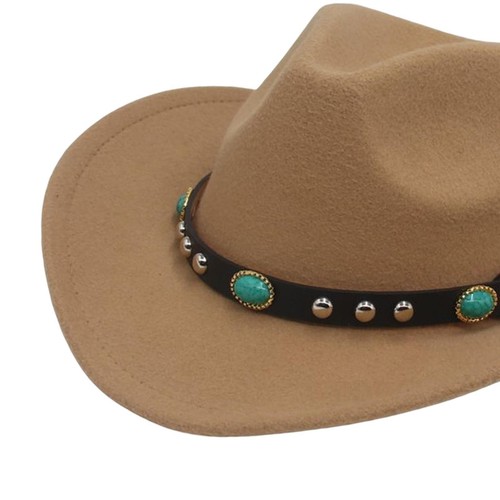 Women's and Men's Western Cowboy Hat Wide Brim Costume Sun Hat Suede Panama - Picture 4 of 10