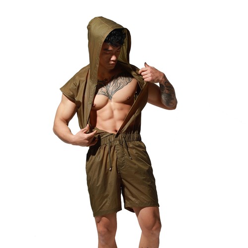 Herren durchscheinende T-Shirts leicht dünn Beachwear Sonne UV Schutz Shorts Overall - Bild 14 von 14