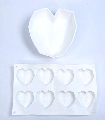 3D Heart Silicone Mold Diamond Heart Mold Silicone Baking Food Grade BPA Free - Picture 1 of 12